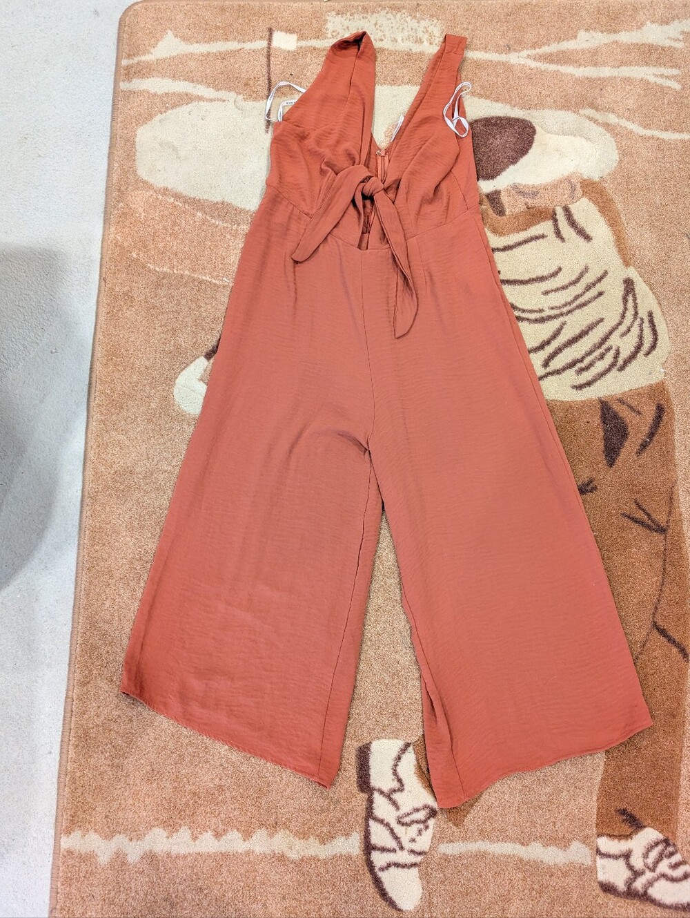 Tie-Front Wide-Leg Jumpsuit in Terracotta